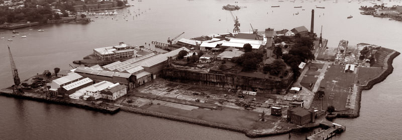 aerial view of cockatoo island in Sydney