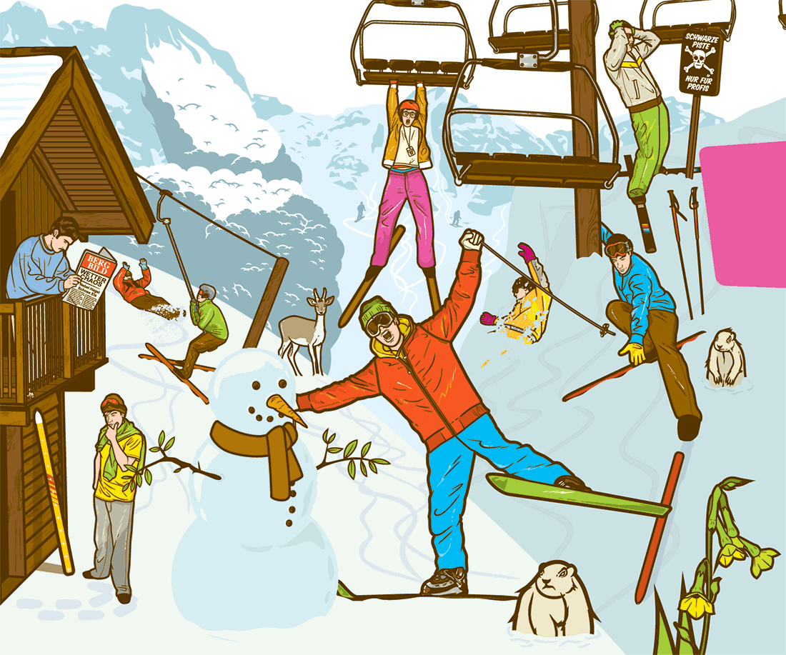illustration scene in a ski station