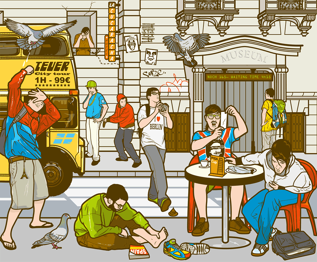 illustration scene in Europe capitals