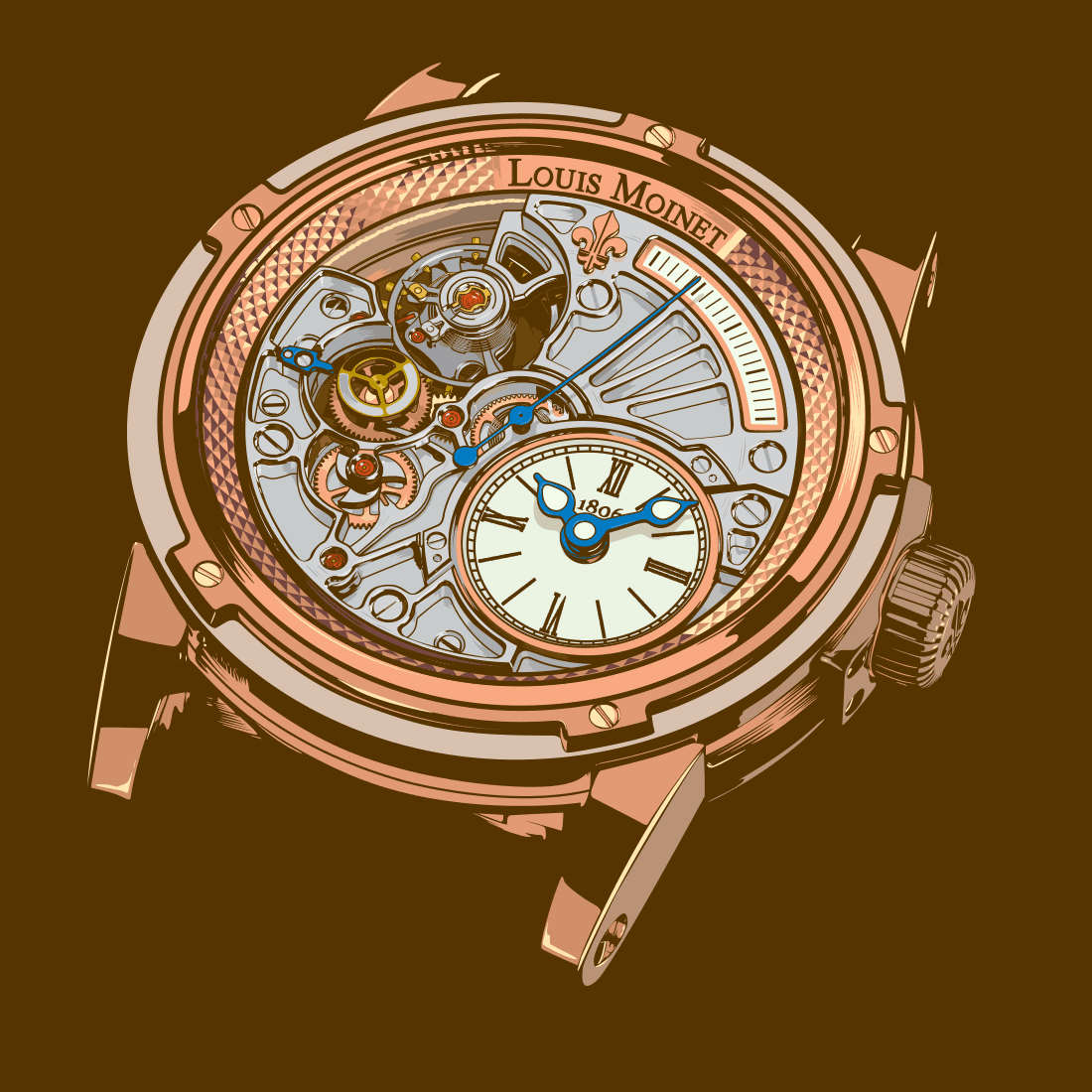 Illustrations of luxury watches louis moinet lm