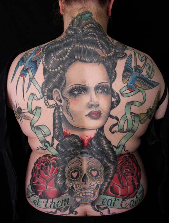 Rose Hardy back tattoo