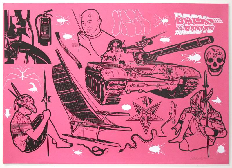 pink screen-printed artwork