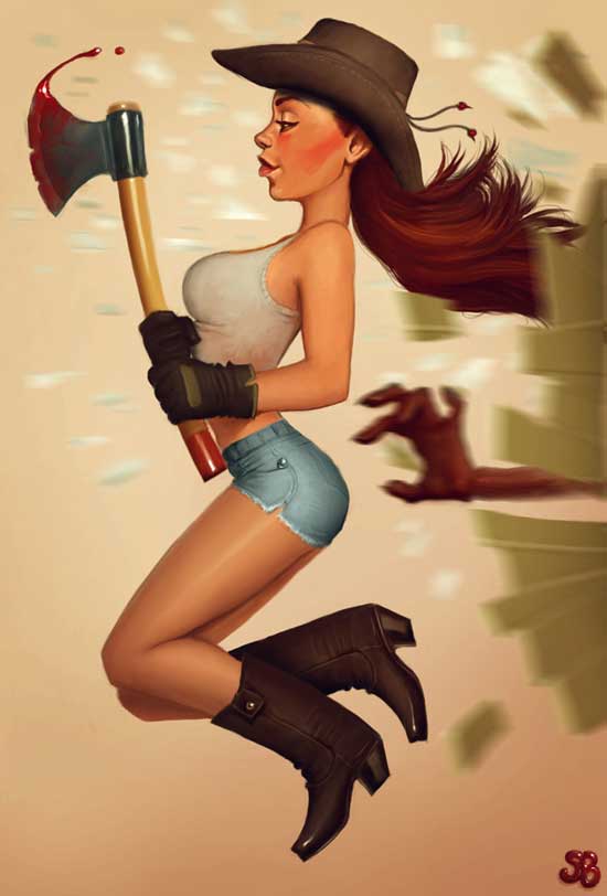 Serge Birrault sexy cowgirl illustration