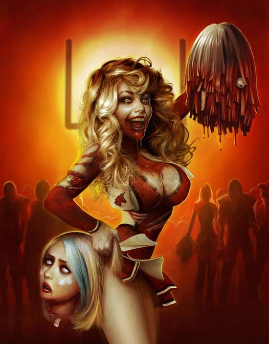 Illustration of a zomibie girl with big boobs