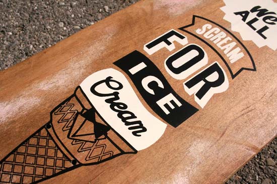Font experimentation printed on a wood deck by Tristan Kerr