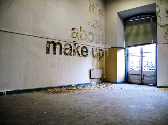 It's All About Make Up. Indoor art by Vhils
